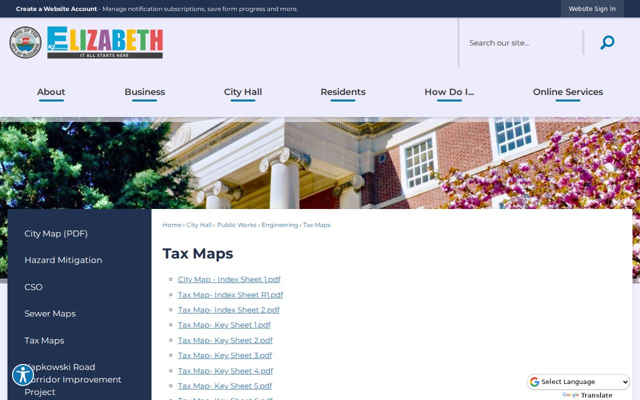 Elizabeth neighbors tax map index for a block lookup