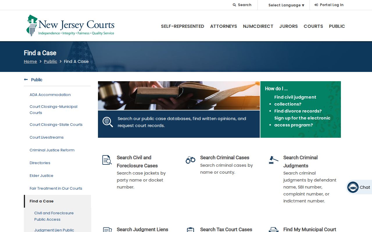 Elizabeth residents directory guide to New Jersey Courts public case search