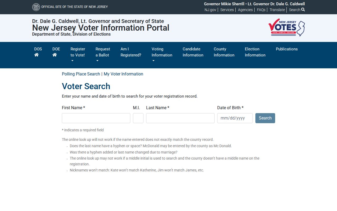 Elizabeth residents directory reference to the New Jersey voter-status lookup