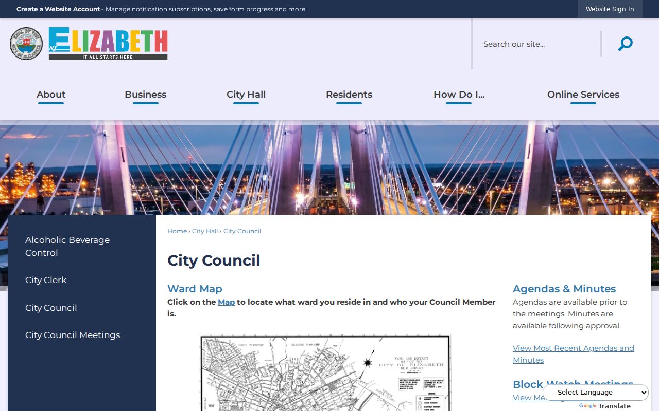 Elizabeth neighbors ward map and civic contact route